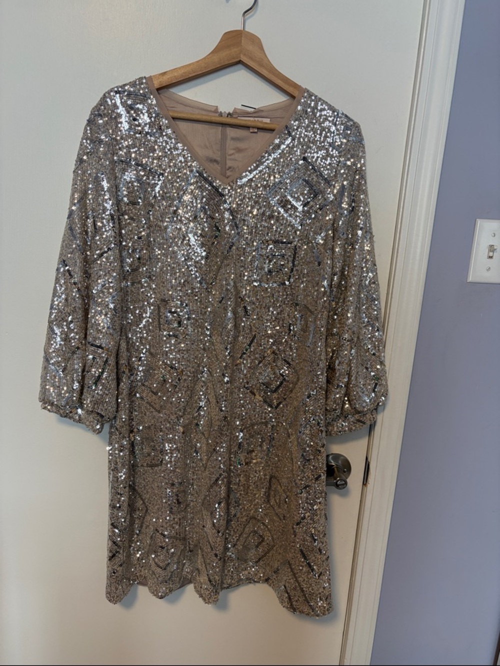 Skies Are Blue Sequin "Dancing Queen" V-Neck Mini Dress Sz M